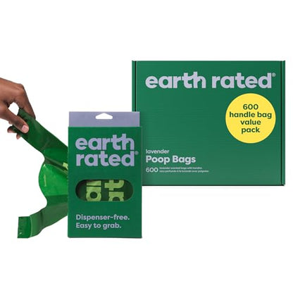 Earth Rated Dog Poop Bags with Handles Value Pack, Easy Tie and Guaranteed Leakproof, Lavender Scented, 600 Handle Bags - size: 600 Handle Bags (Box), style: Lavender