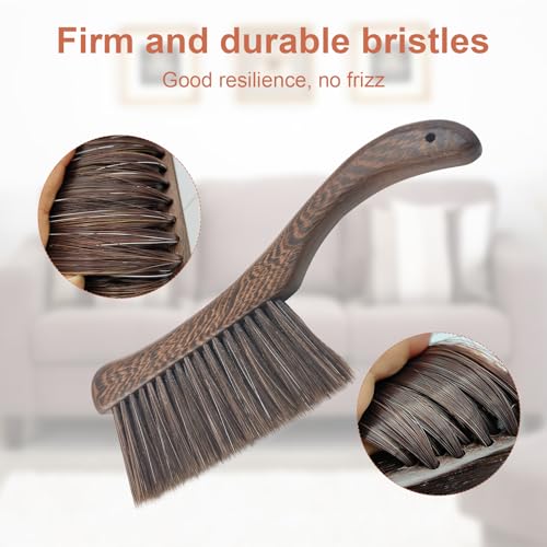 Hand Broom Brush, Wooden Handle Soft Bristle Cleaning Dust Brush,Bench Brushes with Bristlesfor Furniture, Bed, Car, Bench, Crevice Cleans, Sofa, Fireplace, Clothes（Curved Handle） - color: 1 Curved Handle Brown
