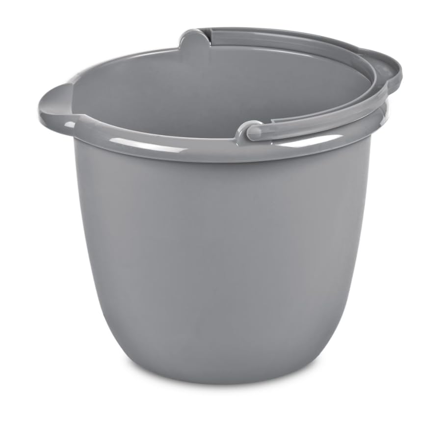 Heavy-Duty Round Bucket, 10-Quart/2.5 Gallon, Gray, Corrosive-Resistant Pail with Handle for Professional/Janitorial Cleaning and Material Transport