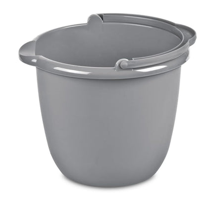 Heavy-Duty Round Bucket, 10-Quart/2.5 Gallon, Gray, Corrosive-Resistant Pail with Handle for Professional/Janitorial Cleaning and Material Transport