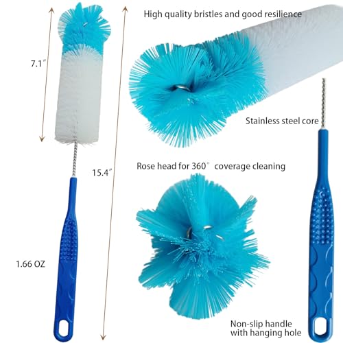 15.4" Long Handle Brush Cleaner with Rose Shape Head for Water Bottles, Cups, Mugs, Glassware, Baby Bottle, Wine Decanters, Hummingbird Feeder, Flasks, Tumblers, Dishes, Cookware, Jugs, Cup Lid