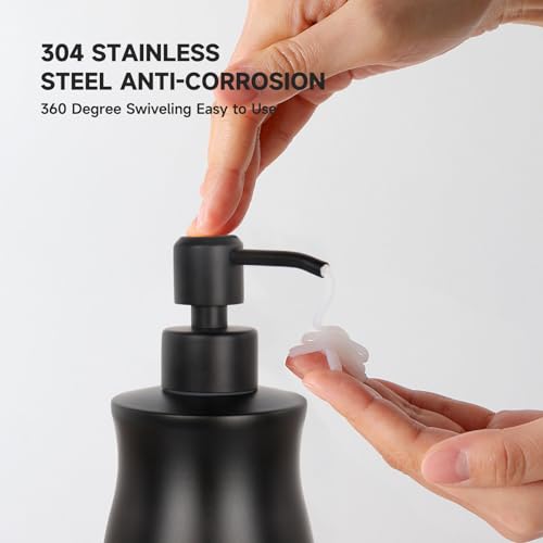 304 Stainless Steel Soap Dispenser Modern Rust-Proof Liquid Soap Pump Bottle for Kitchen or Bathroom Countertop Hand Dish Lotion Leak-Proof 13.5oz (Black) - color: Black