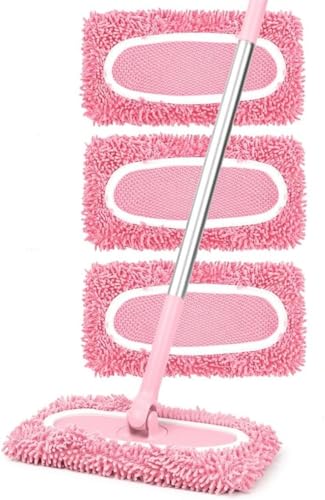 Reusable Microfiber Mop Pads, 3Pcs Replacement Compatible with Swiffer Sweeper Mop, Refills & Washable Dry Sweeping Cloths for Surface Hardwood Floor Cleaning(Pink) - color: Pink