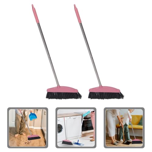 Cabilock 2pcs Stainless Steel Broom Handle Deck Sweeper Broom for Outdoor Cleaning - color: Pink