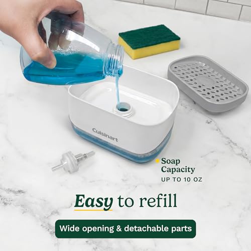 Cuisinart 2-in-1 Dish Soap Dispenser with Sponge Holder and Sponge for Kitchen Sink – Soap Pump Organizer Set with Tray, Countertop Caddy for Dishes, Dishwashing Liquid Dispenser, Sink Essentials - color: Gray/White