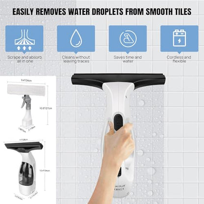Cordless Window Vacuum Squeegee with 150ml Detachable Water Tank, Electric Window Cleaner Handheld Glass Cleaning Tool with Strong Suction for Shower Glass Mirror Car Door Streak-Free