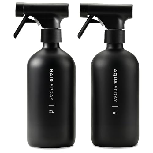 MAISONOVO Glass Spray Bottles 16 Oz Pack of 2 - Durable Black Spray Bottle with Fortified Glass & Fine Mist Pumps - Ideal for Salons, Barbers, Stylists, Pet Groomers & Daily Hair Care - 16 Labels - color: Black