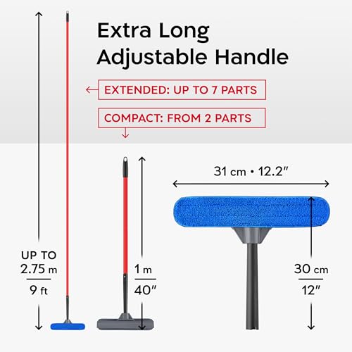 Tyroler Professional Window Squeegee for Home, Long Squeegee for Window Cleaning, 2-in-1 Window Cleaning Squeegee Kit, Indoor & Outdoor Window Cleaner Tool for High Windows & Glass (12''-110'') - size: 12''-110''