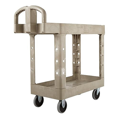 BRUTE Heavy Duty 2-Shelf Utility/Service Cart, Small, Lipped Shelves, Ergonomic Handle, 500 lbs. Capacity, Beige, for Warehouse/Garage/Cleaning/Maintenance - color: Gray, size: Small, style: 2-Shelf