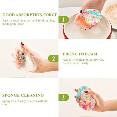 YETTASBIN Marble 3PCS Wood Pulp Scrub Sponges, Reusable Absorbent Household Cleaning Sponge Non-Scratch Kitchen Dish Sponges, Multi-Surface Safe Scrubber for Nonstick Pans, Pots