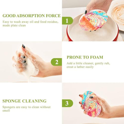 YETTASBIN Marble 3PCS Wood Pulp Scrub Sponges, Reusable Absorbent Household Cleaning Sponge Non-Scratch Kitchen Dish Sponges, Multi-Surface Safe Scrubber for Nonstick Pans, Pots