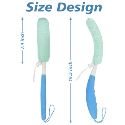15.35" Back Bath Brush with Sponge,Back Scrubber Bath Mesh with Curved Long Handle Bath Body Brush for Elderly Aid Bathing and Shower - size: Black+Pink Handle