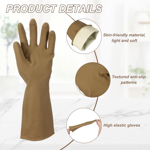 uxcell Rubber Cleaning Gloves, Reusable Household Dishwashing Long Rubber Gloves with Non-slip Grip - color: Brown, size: Large