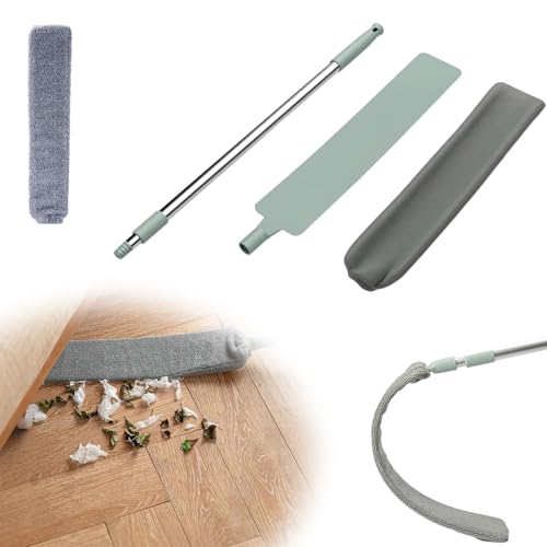Retractable Gap Dust Cleaner with Reusable Dusting Cloths, Bendable Flexible Duster with Extension Pole, Wet & Dry Sweeper Stick Dusters for Gap Cleaning Under Furniture (Green+Replacement Cloth*1) - color: Green+replacement Cloth*1