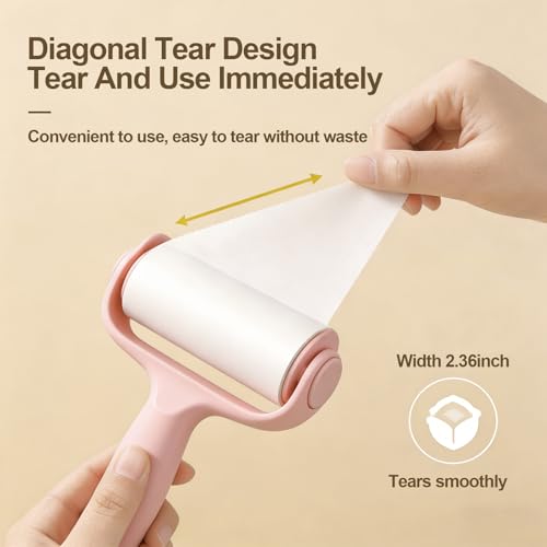 4-Piece Extra Sticky Lint Roller - Pink Lint Remover with 3 Refill Rolls & Ergonomic Handle for Pet Hair Removal on Clothes, Furniture, Carpet, Car Seat