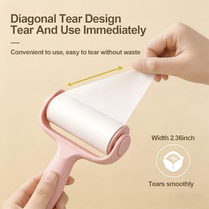 4-Piece Extra Sticky Lint Roller - Pink Lint Remover with 3 Refill Rolls & Ergonomic Handle for Pet Hair Removal on Clothes, Furniture, Carpet, Car Seat