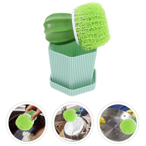 NUOBESTY Cactus Design Kitchen Dish Brush Set with Handle, Round Dish Scrubber for Effective Plate and Vegetable Cleaning, Quick Dry Green Household Sink Cleaning Tool