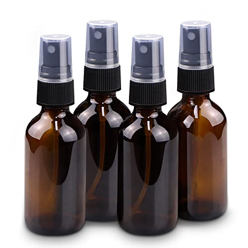 Wedama 4 oz Mini Glass Spray Bottles, Empty Small Spray Bottles with Funnel Dropper, Fine Mist for Hair, Travel, Plants, Cleaning Solutions and Skin Care (4 Pack Amber) - color: Amber, size: 4 Ounce (Pack of 4)