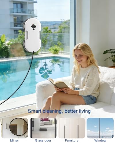 Window Cleaning Robot, Automatic Window Cleaner Robot with Dual Spray, Edge Detection, Intelligent Path Planning, 3000pa Strong Suction, Anti-Drop Protection for Glass