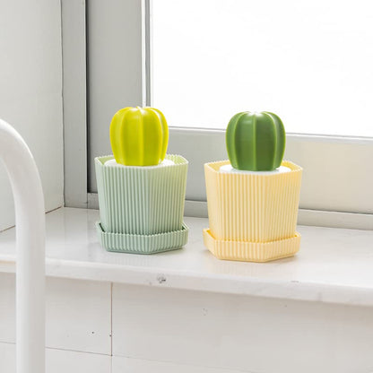 Cactus Dish Scrub Brushes Set of 6 Replacement Brushes, Green and Yellow, for Cleaning Dishes, Pans, Pots, Sink, Countertop, Bathtub - color: Green and Yellow