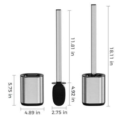 Sineng Silicone Toilet Brush and Holder Set, 2Pack Stainless Steel Toilet Cleaning Brush, One-Piece Long Handle, Flexible Compact Modern RV Toilet Bowl Brush for Bathroom - color: Stainless Steel