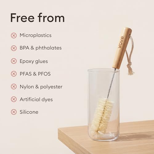 Vove Bottle Brush Set, 4 Natural Sisal Bottle Brushes with Long Bamboo Handles, Plastic-Free Bottle & Straw Cleaner Set, Zero Waste, Stainless Steel Wire, FSC Certified Bamboo, Kraft Packaging