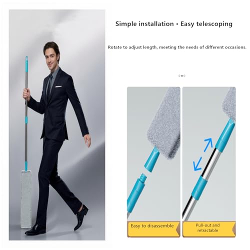 2026 Upgraded Retractable Gap Dust Cleaner, Flat Duster with Extension Pole (60in), Gap Mop for Under Appliances, Under Fridge Cleaning Tool, with 4 Microfiber Duster Cloths