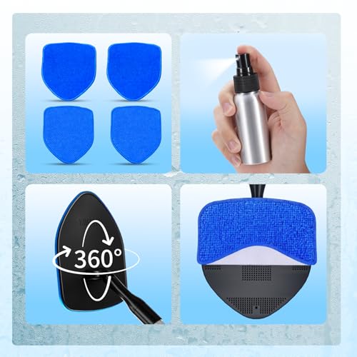 XINDELL Windshield Cleaner Tool, Car Window Cleaning Kit with 5 Reusable Microfiber Pads, Extendable Handle & 360° Rotating Head, Safety Hammer, Streak-Free Auto Glass Wiper for Car Truck SUV RV - color: Blue