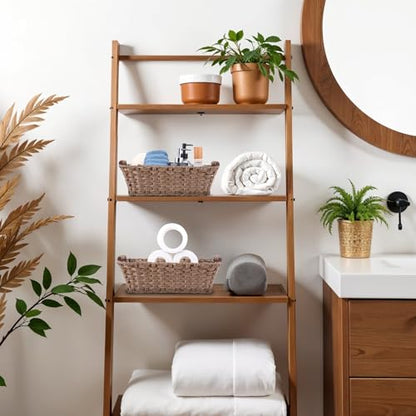 2 Pack Large Waterproof Wicker Storage Basket – 15"x10.6"x5.1" Brown Polypropylene Woven Baskets with Wood Handles & Metal Frame for Pantry, Bathroom, Bedroom, Patio
