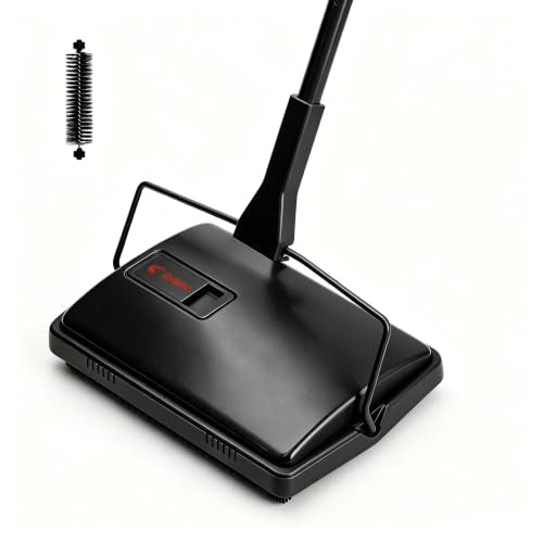 Eyliden X-Large Carpet Sweeper - Quiet Manual Sweeper for Carpets & Rugs | 1 Extra Refill Roller Brush, Non-Electric, Hand Push, Quietly Cleans Debris and Messes, Restaurant Roller Broom, Mint - color: Black