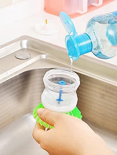 Soap Dispensing Dish Scrub Brush with Liquid Dispenser, Multicolour, Plastic, 3.5 Inches, Kitchen Sink Cleaner Dish Washer and Other Household Cleaner (Pack of 4) - size: PACK OF 4
