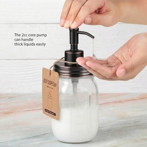 SheeChung 16 Oz Mason Jar Liquid Soap Dispenser, Glass Hand Soap Dispenser, Stainless Steel Pump Lid, Refillable Lotion Dispensers for Bathroom Countertop Kitchen (1, Oil Rubbed Bronze) - color: Oil Rubbed Bronze-1 Pack