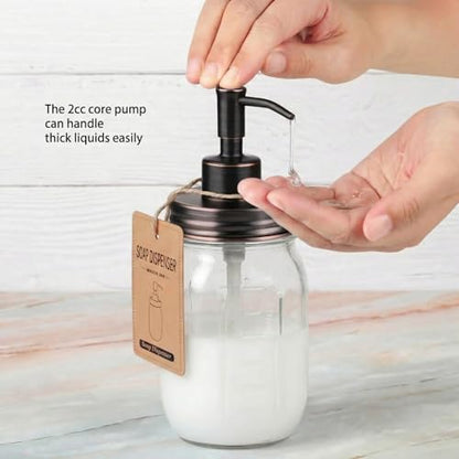 SheeChung 16 Oz Mason Jar Liquid Soap Dispenser, Glass Hand Soap Dispenser, Stainless Steel Pump Lid, Refillable Lotion Dispensers for Bathroom Countertop Kitchen (1, Oil Rubbed Bronze) - color: Oil Rubbed Bronze-1 Pack