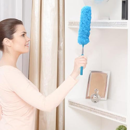 Extendable Feathers Duster Bendable Microfiber Long Handled Duster, Flexible Hand Cobweb Cleaner with Telescoping Pole for Cleaning High Ceiling Fans, Cars, Blinds, Cobweb, Furniture - color: Blue
