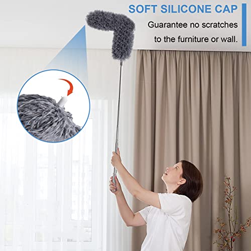 Upgraded Dusters for Cleaning (6pcs), Ceiling Fan Duster with 100" Thickened Extension Pole, Extendable Long Microfiber Duster for High Ceilings, Reusable & Washable Dusting Wand by OOSOFITT - color: Gray