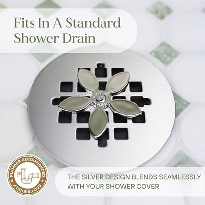 DrainWig Shower Drain Hair Catcher – Disposable Bathroom Hair Trap, Easy to Install in Shower Drain Cover, Helps Prevent Clogs – As Seen on Shark Tank – Silver Flower (4-Pack) - color: Silver Flower, size: 4 Count