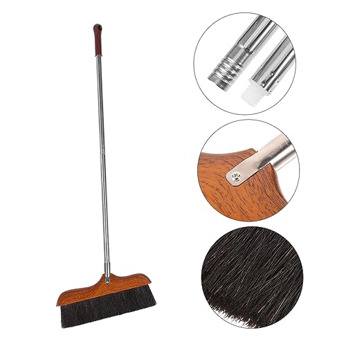 OUNONA Long Handle Soft Bristle Broom Stainless Steel Rod for Indoor and Outdoor Cleaning Red Wood Dust Removal Brush Anti-Static Household Sweeping Tool