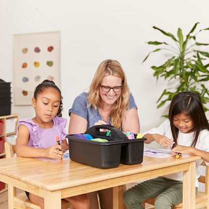 ECR4Kids 2-Compartment Large Plastic Caddy, Multipurpose Organization, Black, 6-Pack - color: Black