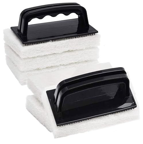 6 Pcs Hand Scrubber, Bathtub Scrubber with Handle, Non-Scratch Bathroom Scrubbing Pads for Cleaning Shower Tile Bathtube Sink Swimming Pool Step & Corner (Black) - color: Black
