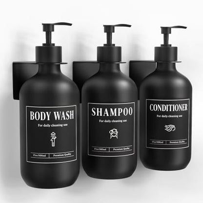 Luxspire Shampoo and Conditioner Dispenser, Shower Soap Dispenser Wall Mounted 3 Sets, 17OZ Shampoo and Conditioner Bottles for Bathroom, Shower Wall and Hotel, Black - color: Matte Black