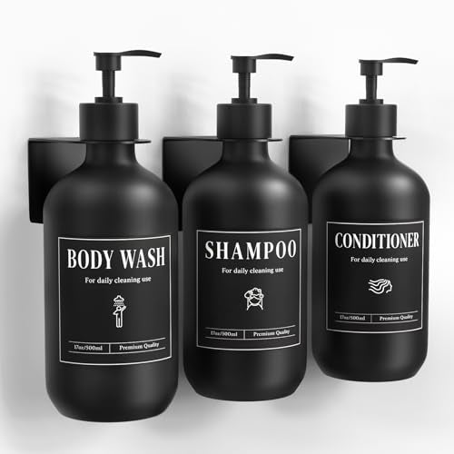 Luxspire Shampoo and Conditioner Dispenser, Shower Soap Dispenser Wall Mounted 3 Sets, 17OZ Shampoo and Conditioner Bottles for Bathroom, Shower Wall and Hotel, Black - color: Matte Black
