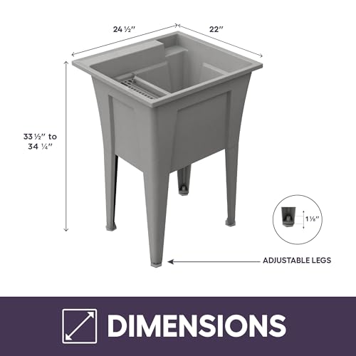 Freestanding Utility Sink with One Handle Black Faucet - 24" Plastic Utility Sink for Garage, Laundry, Indoor and Oudoor Use - Laundry Tub Kit by Noah William Home - Grey (19.5 gal) - color: Grey - One handle black faucet