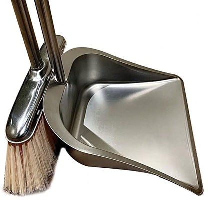 Broom and Dustpan Set for Home, Stainless Steel Broom and Dustpan Set with Long Handle, Heavy Duty Dustpan Broom Set Upright Standing Dust Pan Kitchen and Home Indoor Outdoor