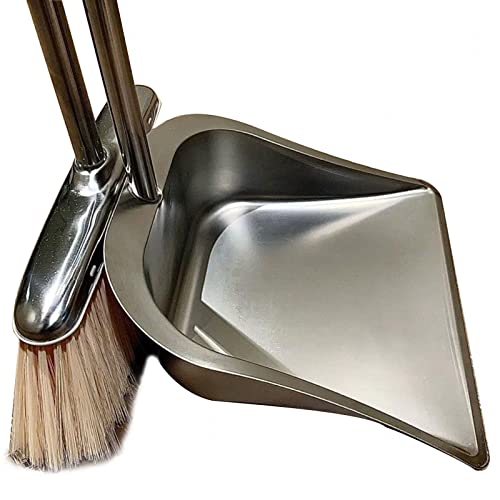 Broom and Dustpan Set for Home, Stainless Steel Broom and Dustpan Set with Long Handle, Heavy Duty Dustpan Broom Set Upright Standing Dust Pan Kitchen and Home Indoor Outdoor