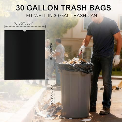 30 Gallon Drawstring Trash Bags, 30 Count Heavy Duty Garbage Bags, Extra Thick, Tear & Leak Resistant, for Kitchen, Office, Home, Hospital, Large Bins (Black) - color: 30 Gallon-Black