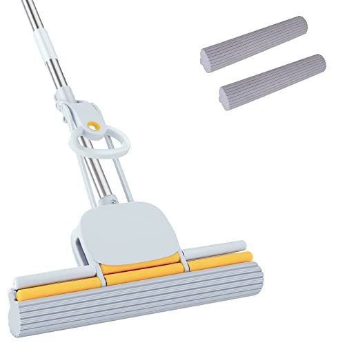 PVA Sponge Mops 60" Long Handle 15" Head with 2 Pads Sponge Mops for Floor Cleaning Squeeze with Wringer - size: 15" PVA Mop - with 2 Pads