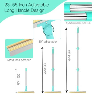Carpet Rake for Pet Hair Removal, 3 in 1 Reusable Dog Hair Remover Scraper with Adjustable Long Handle, Carpet Clean Brushes & Cat Fur Rakes Scraper Broom for Couch, Rugs, Mats and Cars - color: carpet rake with brush 3pcs