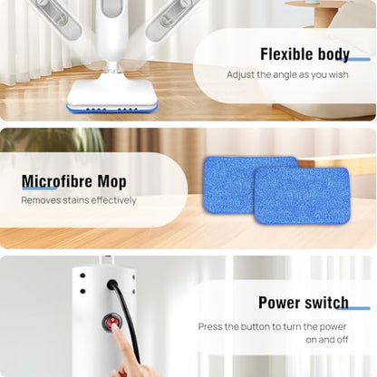 Lightweight Steam Mop Hard Floor Carpet Cleaner, 1300W Steamer with 2 Washable Pads, 400ml Water Tank, 2 Speed, 16ft Power Cable for Home