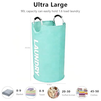A large 90 liter laundry basket that can be folded for easy carrying. Suitable for bathrooms, laundry rooms, and travel (Blue) - color: Blue