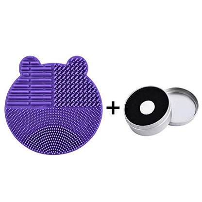 Silicon Makeup Brush Cleaner Mat with Brush Drying manual Make up brush cleaner cleanser machine Cosmetic Brush Cleaning Pad+Makeup Brush Dry Cleaned Quick Color Removal Sponge Scrubber Tool(Purple) - color: Purple